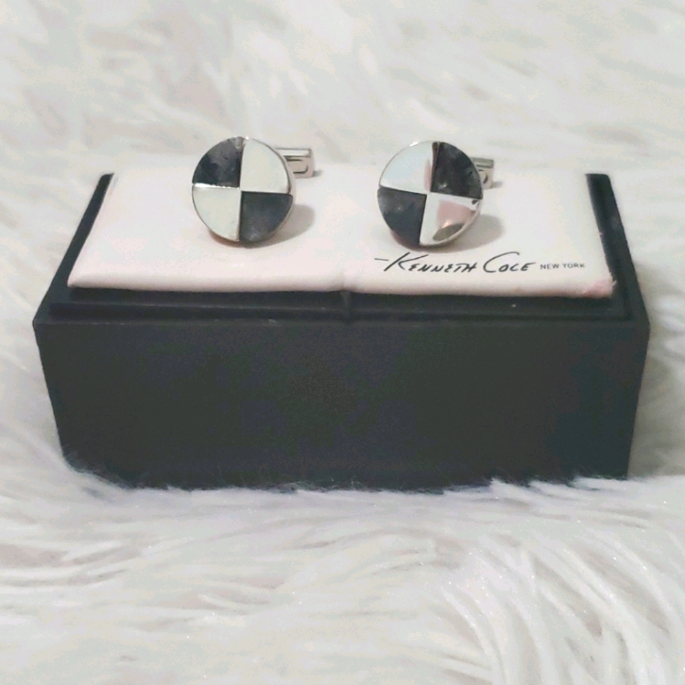 Kenneth Cole Granite & Sterling silver cuff links - Picture 1 of 7